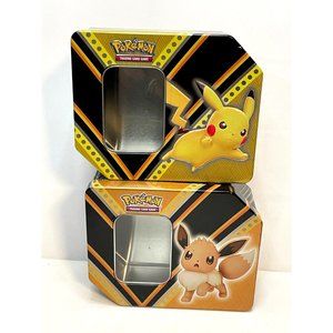 Pokemon V Powers metal tin storage case empty set of 2
